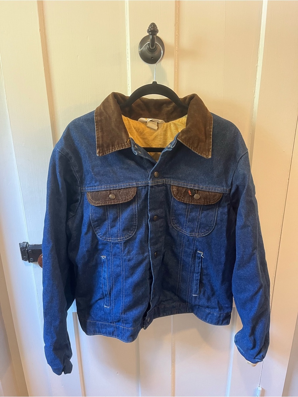 Key Imperial 70s blanket-lined denim trucker jacket brown corduroy collar 44 / M